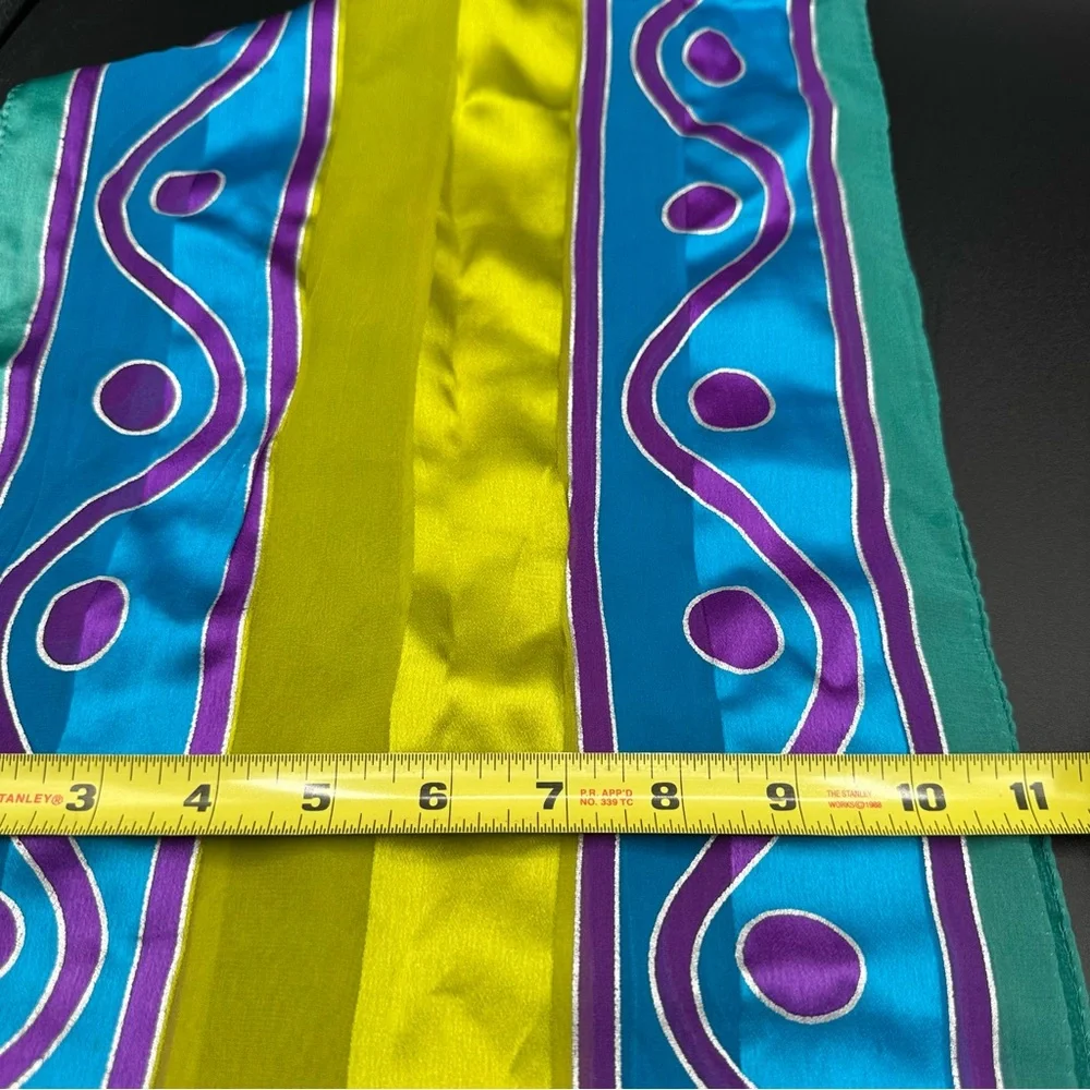 Adrienne Vittadini Silk Scarf – Teal, Purple & Chartreuse Abstract, 54